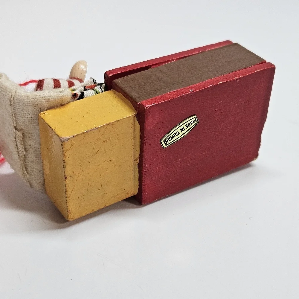 VINTAGE Sleeping Pig in Matchbox Bed Wood Wooden Christmas Ornament